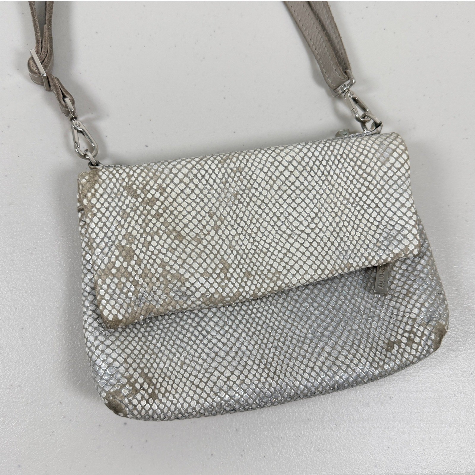 Hammitt Crossbody Bag Silver Python Embossed Leat… - image 3