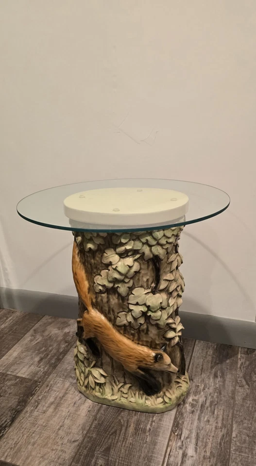 Причудливый стол с акцентом на ствол дерева лиса и далматин ручная роспись стеклянная столешница из смолы - Изображение 4 из 4
