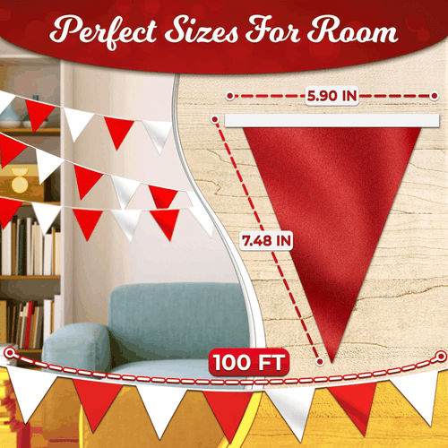 Banderas triangulares para artículos de fiesta 100 pies blanco y rojo fiesta - Imagen 2 de 9