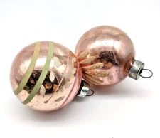 Lot 2 Vintage Ornaments SHINY BRITE MERCURY GLASS Stripes Etching Made USA 2.5"