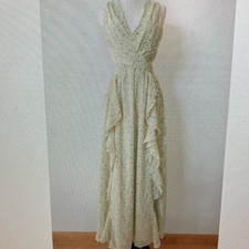 Chiffon Ivory Floral Ruffle Sleeveless Maxi Dress V-Neck Party Dress