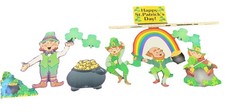 St. Patrick's Day Holiday Vintage Laminated, Die Cut Decorations Lot of 12 Used