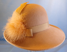 VINTAGE LANCASTER WOOL FEDORA  WOMEN'S HAT  FEATHER RIBBON  BOHO RETRO