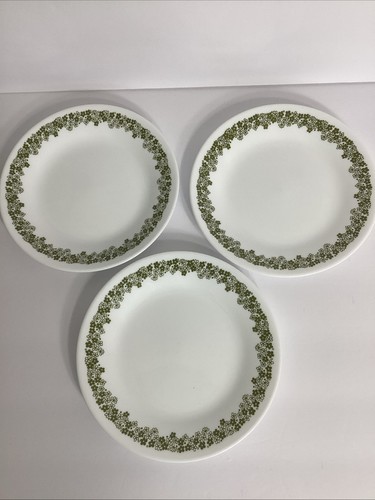 3 Vintage Corelle Green Spring Blossom Crazy Daisy Bread & Butter Plates 6.75”