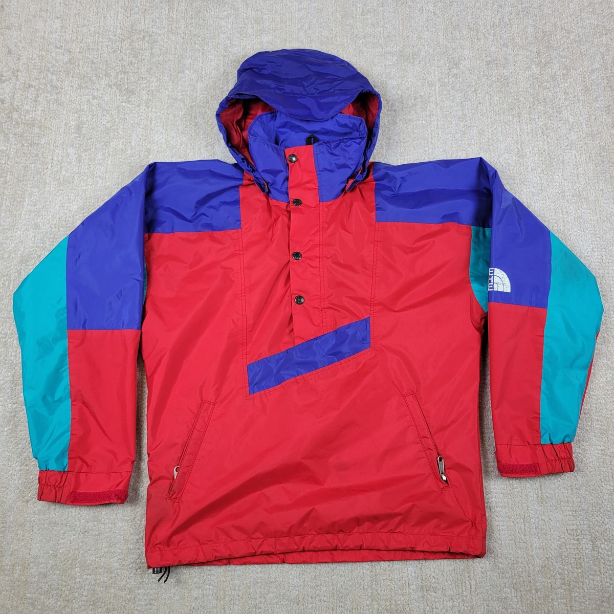 The North Face Jacket XS Mens Red Hooded T Snap Waterproof Coat 