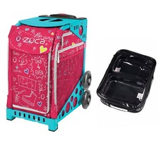 Zuca Sport Bag - Pink Sk8 with One Large and Two Mini Utility Pouches Turquoise