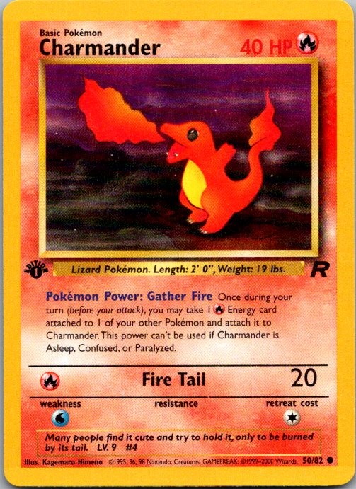 Charmander 50/82 Common Team Rocket Pokemon 1st Edition Near Mint