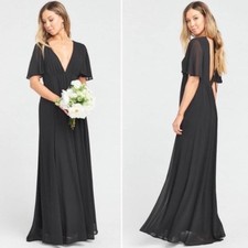 Show Me Your Mumu Faye Flutter Sleeve Maxi Dress Black Bridesmaid Gown Small S