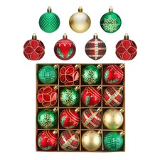New Christmas Ball Ornaments Set for Tree Decorations 16ct 2.36" Red Gold Green