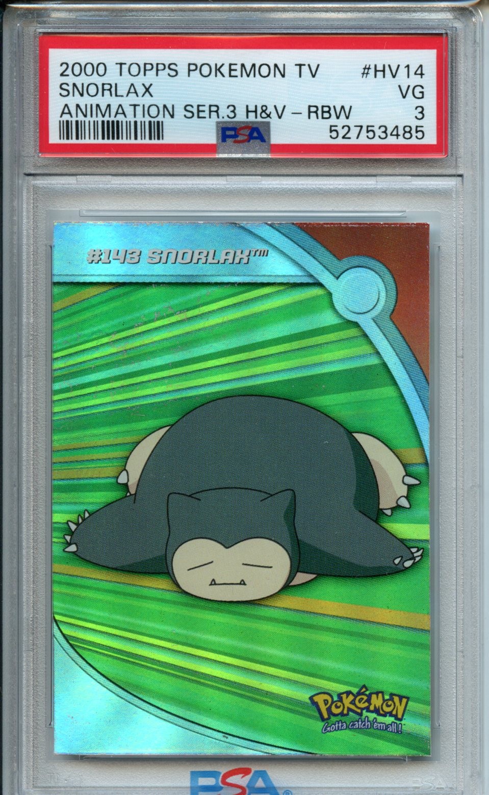 2000 Topps TOPPS POKEMON TV ANIMATION SERIES 3 HEROES & VILLAINS ANIMATION SER.3 H&V-RBW. #HV14 Snorlax front