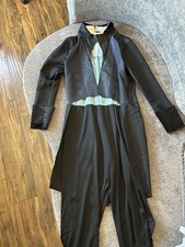 Victorian Tuxedo Jumpsuit Costume Black Tailcoat Teal Vest Ruffle Shirt Mens S/M