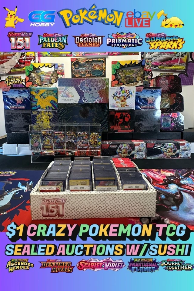 $1 POKEMON TCG SEALED AUCTIONS + RTYH BREAKS W/ SUSHI 🍣