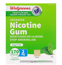 Nicotine Gum uncoated 2mg 170ct sugar free EX09/2027 SEALED Walgreens MEANT