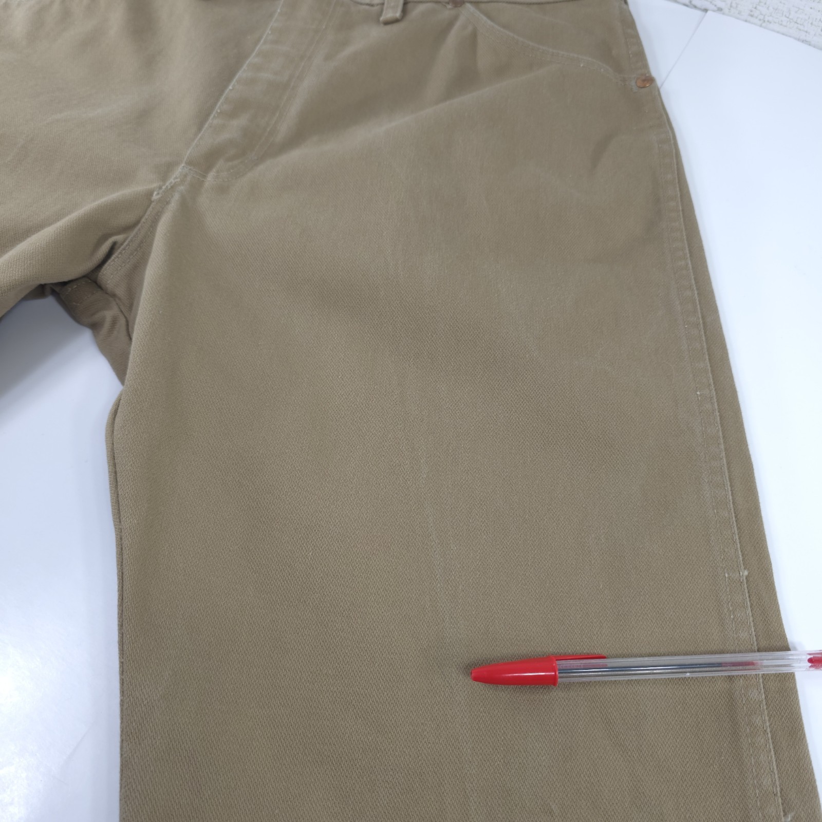 VINTAGE 90s WRANGLER COWBOY CUT MEN'S SIZE 36x31 BEIGE RIGID DENIM MADE IN USA.. image 5