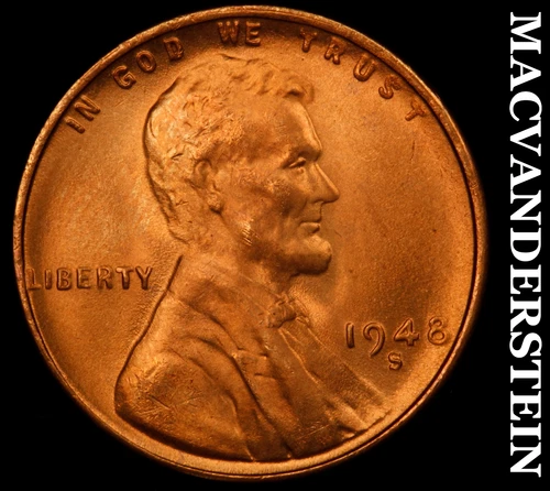 1948-S Lincoln Wheat Cent- Red- Choice Gem Brilliant Uncirculated++++ #J341