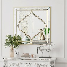 Wisfor Farmhouse Wall Accent Mirror Decorative Art Mirror w/Gold Rim Silver Glas