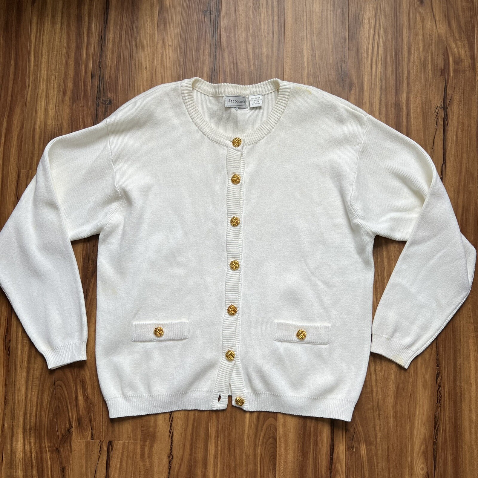 vtg JACOBSON'S white cardigan sweater w gold buttons Lrg | eBay