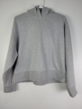 Zara Womens Gray Hoodie Sweatshirt Sz Large 1630 Fleece Boxy Top Cropped