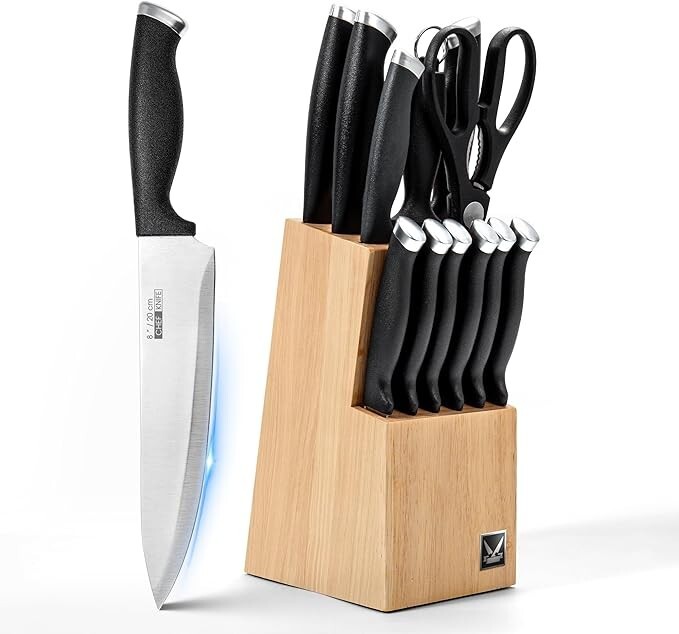 Knife Set, 15-Piece Kitchen Knife Set with Block Wooden German Stainless Steel-image