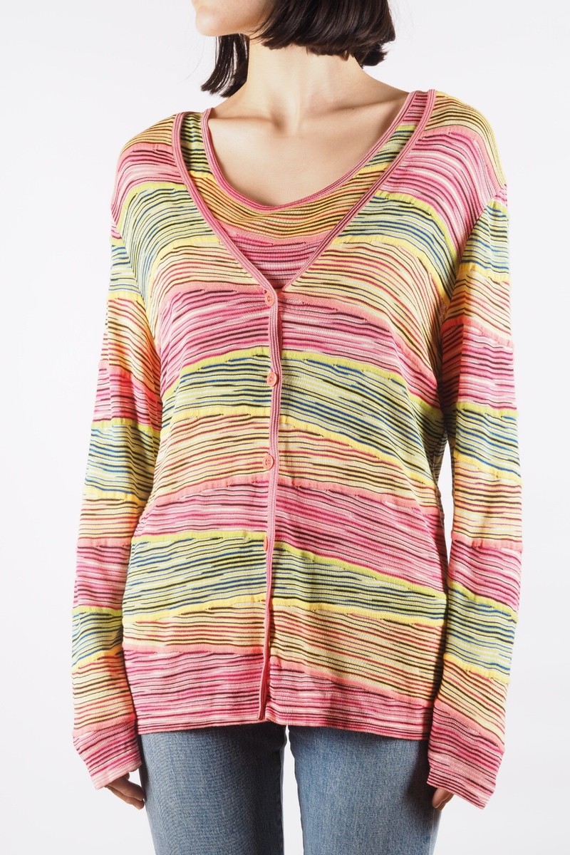 Missoni Vintage Women's Pink Yellow Multicolor Knit Cardigan Tank