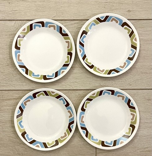 CORELLE SQUARED Blue Green Brown Set of 4 Bread & Butter / Dessert Plates