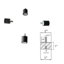 4 Rubber Vibration Isolator Mounts 1" Dia x 1" Ht 5/16-18 x 5/8 Length Stud