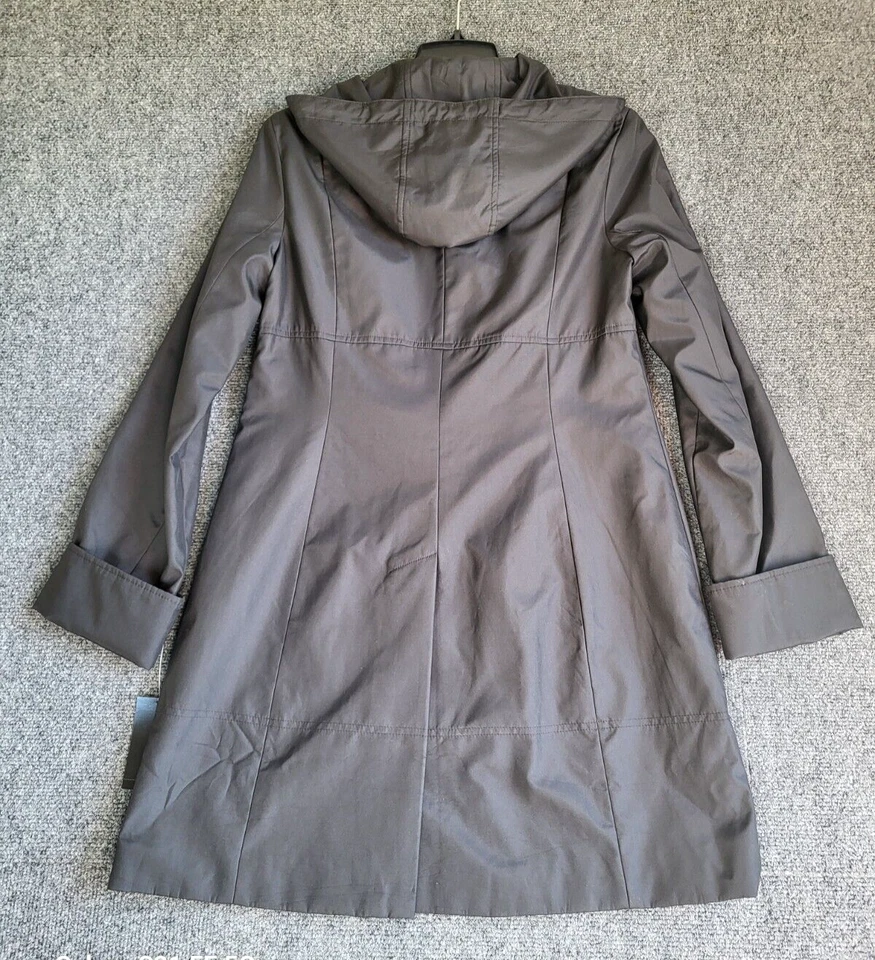 Anne Klein Women's Hooded Raincoat Black Sz S Long Sleeve Zip Up Polyester Blend - Image 3 of 4