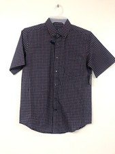 George Mens Short Sleeve Stretch Plaid Button Up Shirt, Blue Red Combo,small