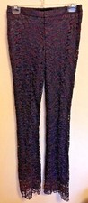 NWT Betsey Johnson New York Evening Lace Pants Shiny Black Pink Color, Size 6