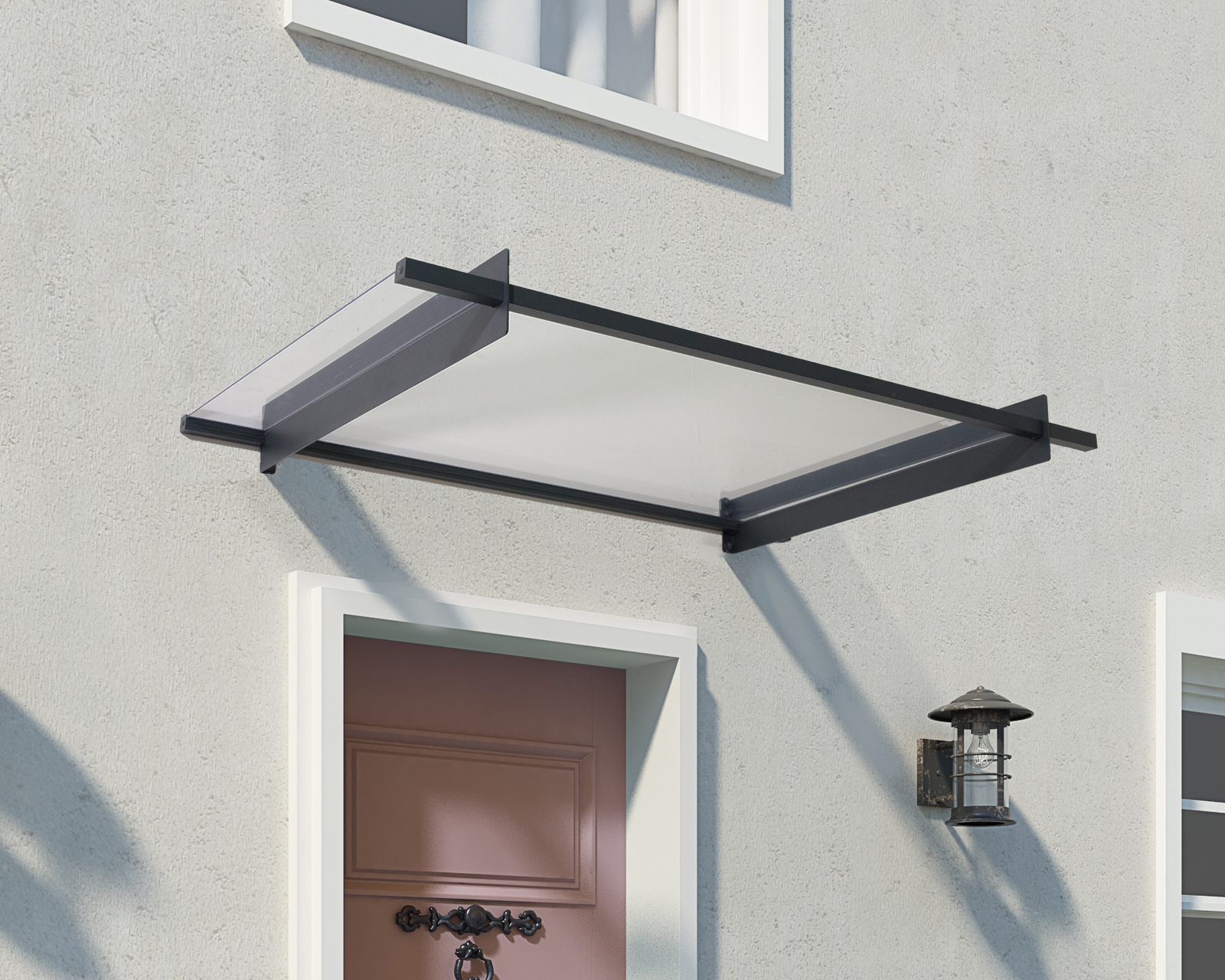 Palram Nancy 1500 Clear Door Canopy - 150.5cm Width - Grey - Image 2