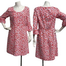 Draper James Women's Bell Sleeve Dress Size 8 Red Hibiscus Floral Mini Summer
