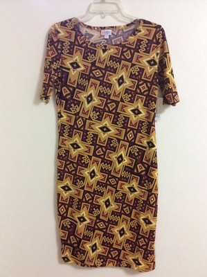 LuLaRoe Julia Sheath Dress Size M Medium New Aztec Tribal Stars Yellow Red Gold