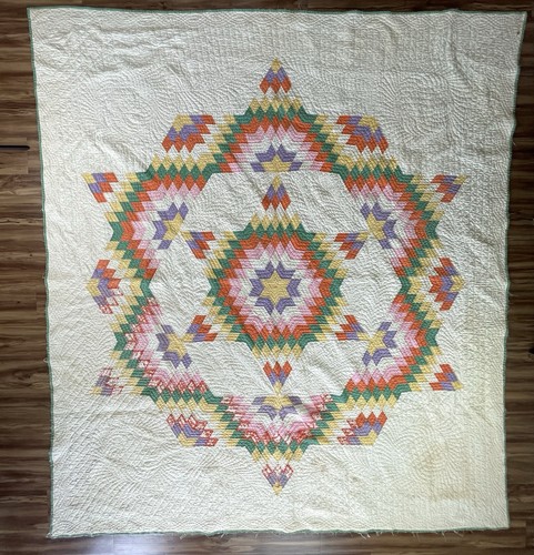 Vintage CUTTER Broken Star Quilt Handarbeit handgesteppt 77” x 88”
