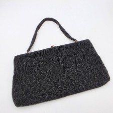 Vintage Black Beaded Evening Clutch Purse Made in Japan Formal Handbag 1950s 60s