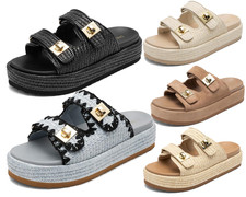 Women  s Platform Wedge Sandals Comfortable Slip On Raffia Espadrilles Sandals
