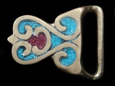 RL03162 VINTAGE 1970s ORNAMENTAL SOLID BRASS SOUTHWESTERN DESIGN BELT BUCKLE