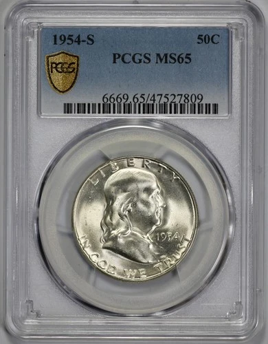 1954-S Franklin 50c Silver Half Dollar PCGS MS 65