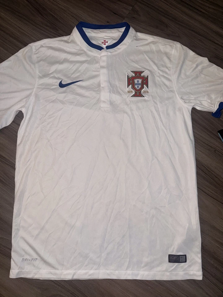 NUEVA Camiseta Nike Portugal Visitante 2014 Copa Mundial de la FIFA Blanca Fútbol Hombres Talla Mediana Foto 2 de 4