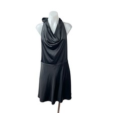 Abercrombie & Fitch Black Halter Silk Satin Cowl Neck Open Back Mini Dress Sz M