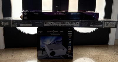EOS RETINA Smart Projector SERIES1 8K - Includes  A UHDTV SCREEN AND B STAGE BAR