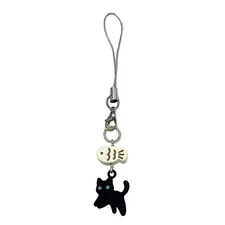 Black Cat Phone Charm Cute Kawaii Fish Bag Accessories