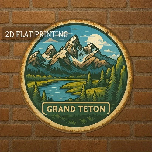 Vintage Grand Teton National Park Round Tin Metal Signs Home Décor 8x12