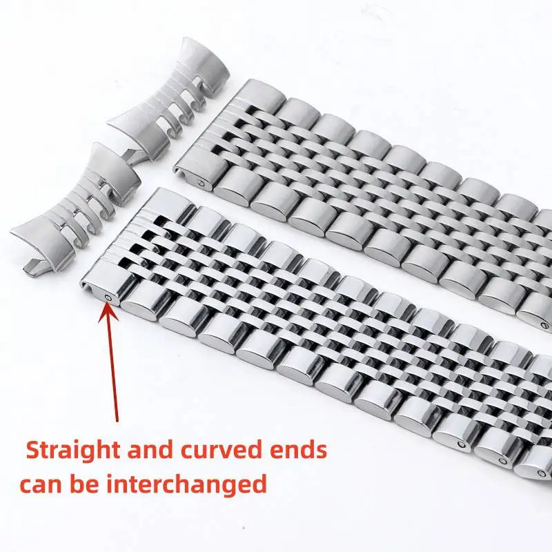 Stainless Steel Silver Straight Curved End Links Rice of Beads Watch Bands Strap