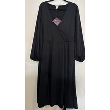 Ava Viv Midi Dress Womens Plus Size 2X Faux Wrap Black New