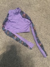 Capezio Dance Long Sleeve Crop Top Size intermediate Child purple With Mesh