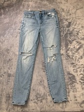American Eagle Hi Rise Jegging Crop Womens 12 Blue Distressed Next Level Stretch