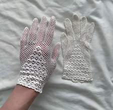Vintage Women's White Mesh Lace Crochet Wrist Gloves Size S Coquette Romantic