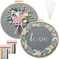 Stickset Blumenmuster FüR AnfäNger – 2 Stickrahmen, Anleitung, FarbfäDen, Diy