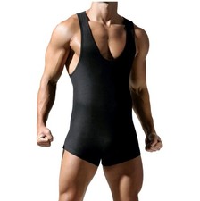 Wrestling Singlet Athletic Leotard Bodysuit M Black