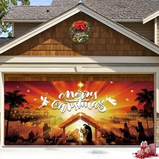 7X16Ft Christmas Garage Door Cover,Nativity Scene Garage Door Banner Decorations